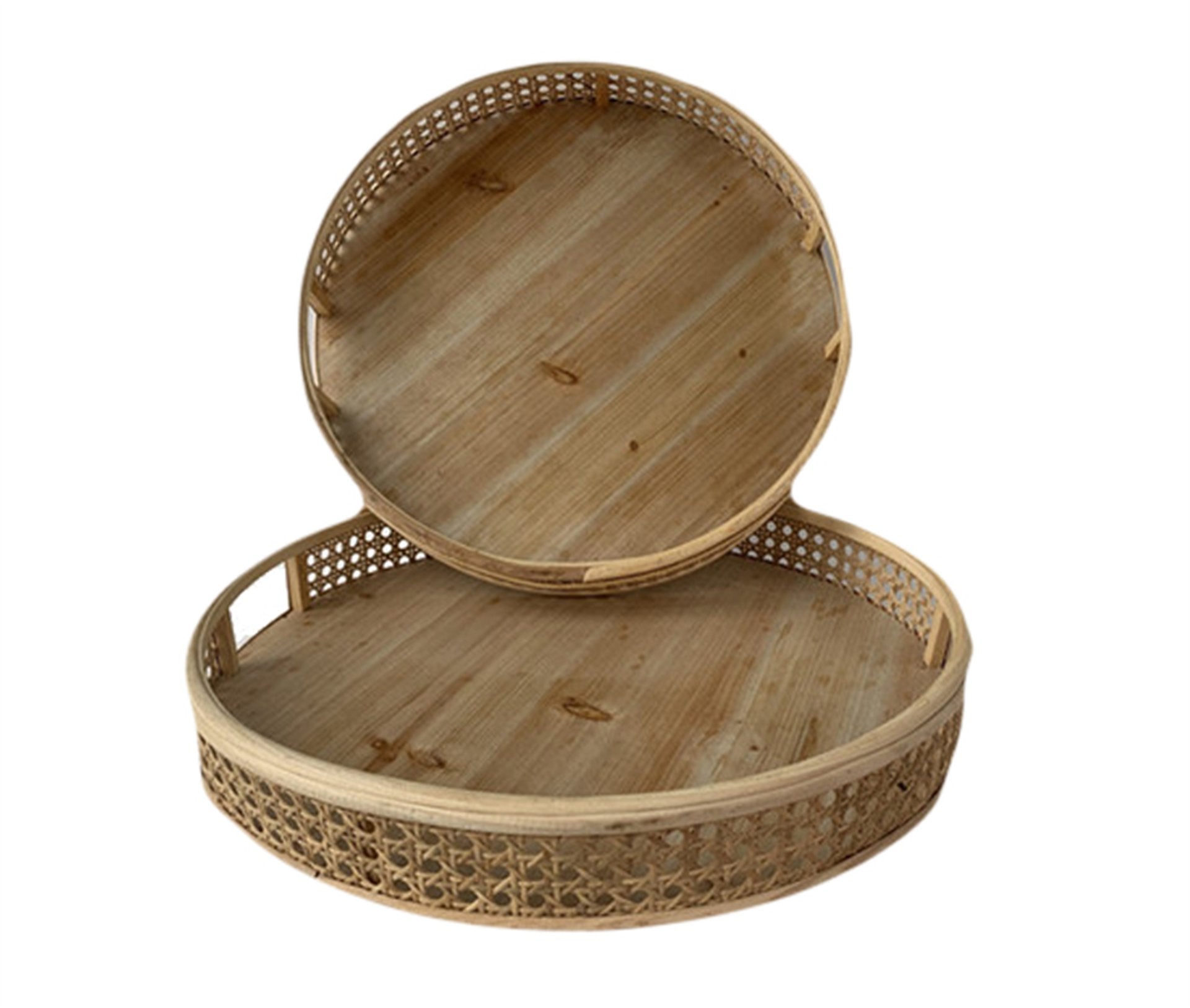 Light Rattan and Wood Tray- 2 Sizes