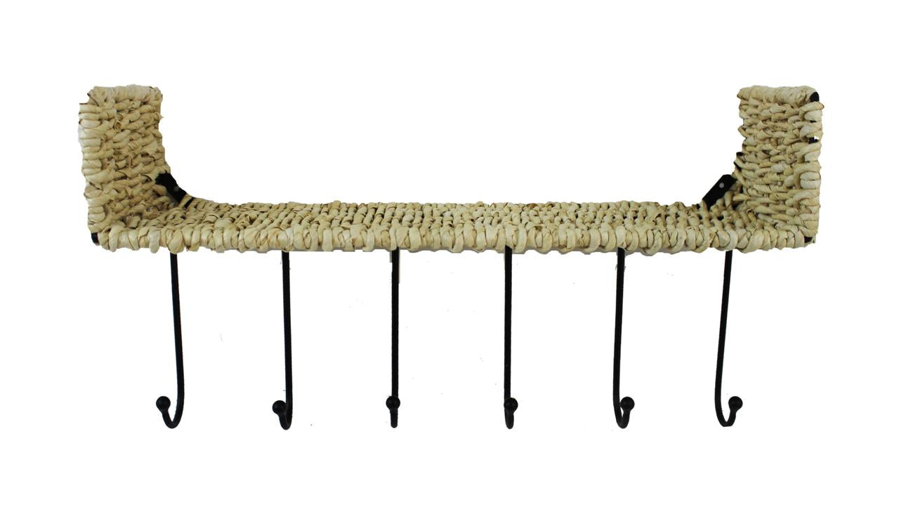 Rattan Wall Mount Tray with Hooks