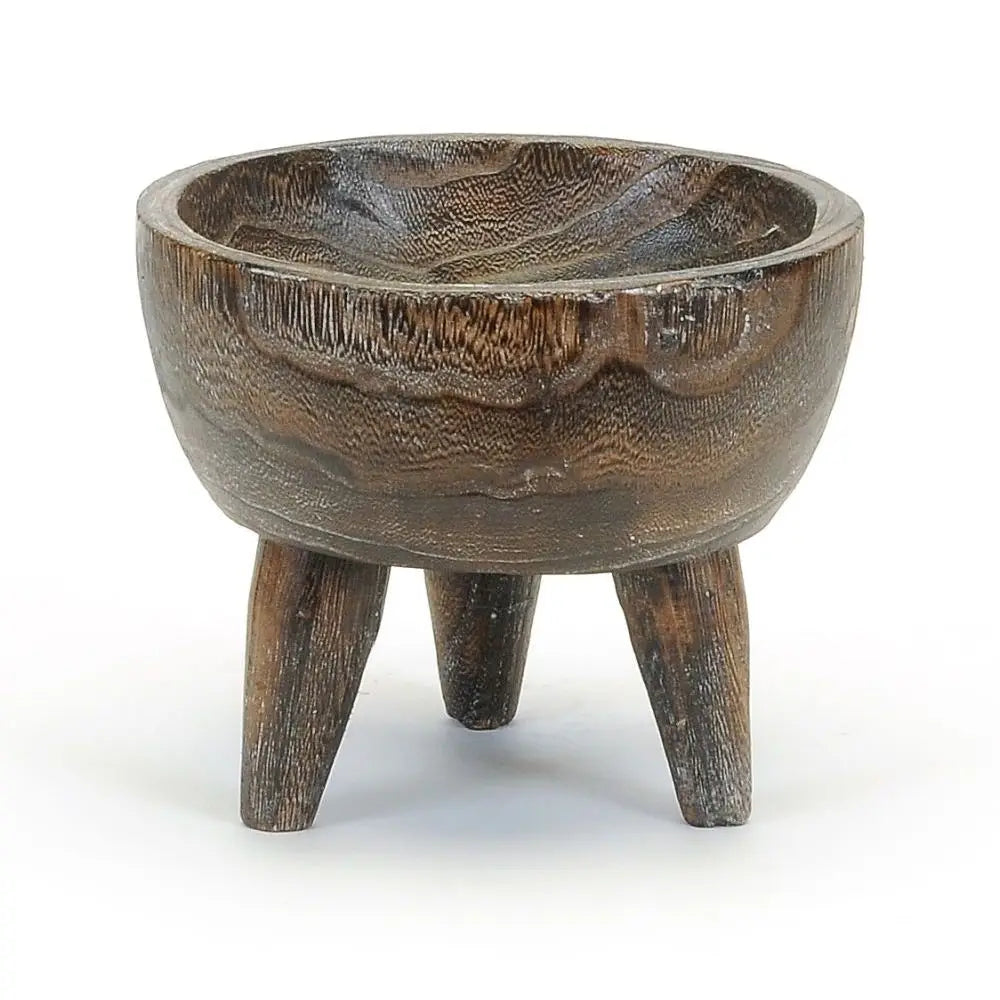 Round Wood Footed Bowl Small