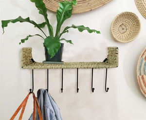 Rattan Wall Mount Tray with Hooks