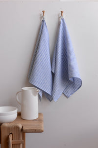 Amilia  Striped Tea Towel~ White with Blue