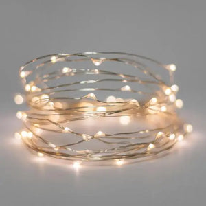 Warm White Silver Wire Fairy Lights Timer/Battery
