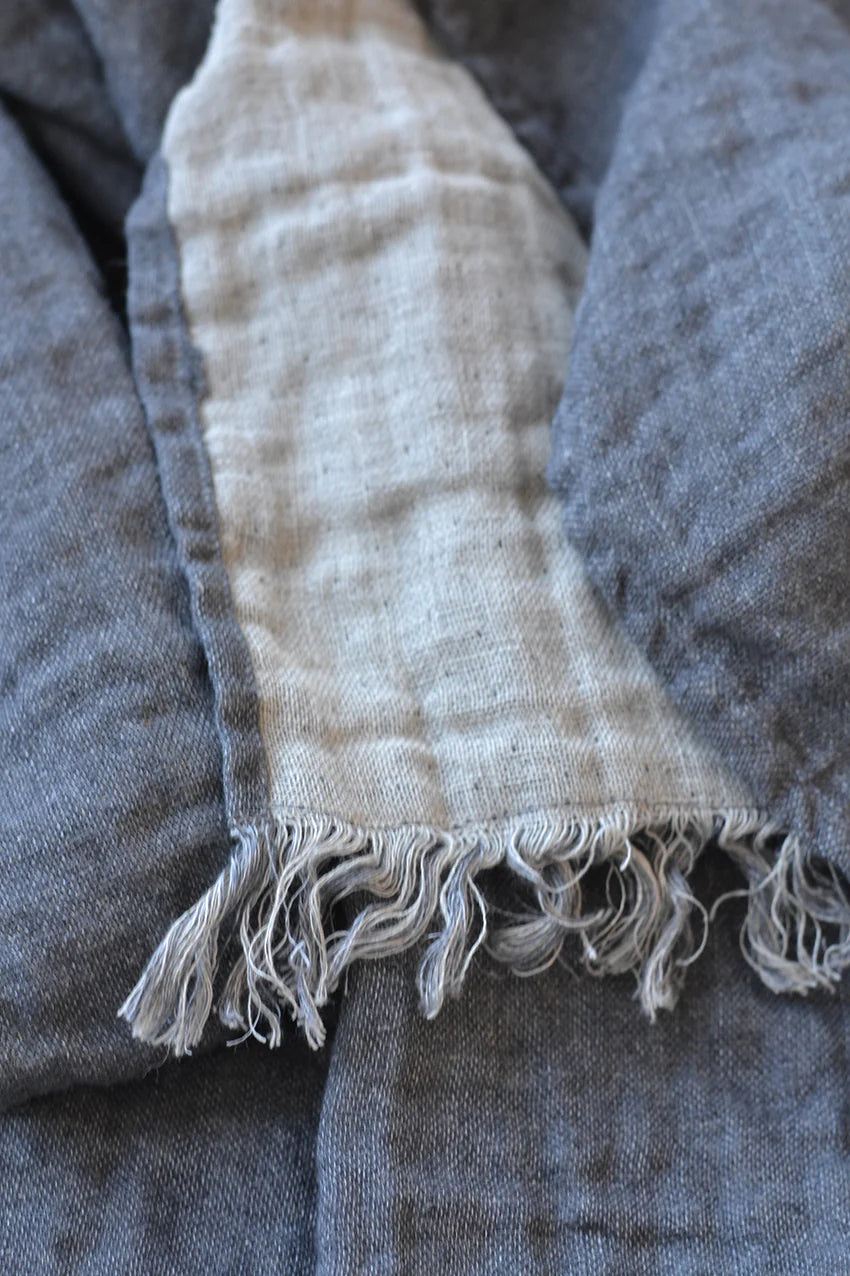 Salina Double Sided Linen Throw- Pewter and Natural